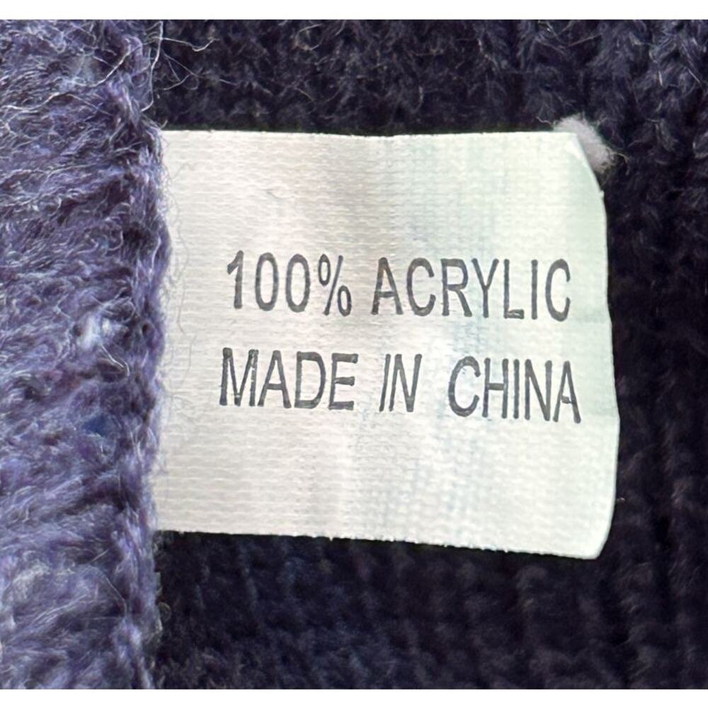 Aksels Hand-Knit Zig-Zag Navy Blue Beanie w/ Tri-Color Pom - Picture 5 of 5